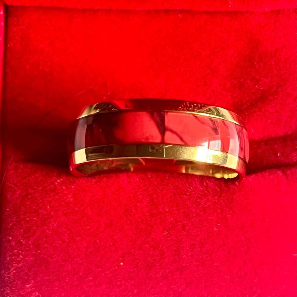 Tungsten Red Inlay Titanium Steel Gold Band Ring Size 13